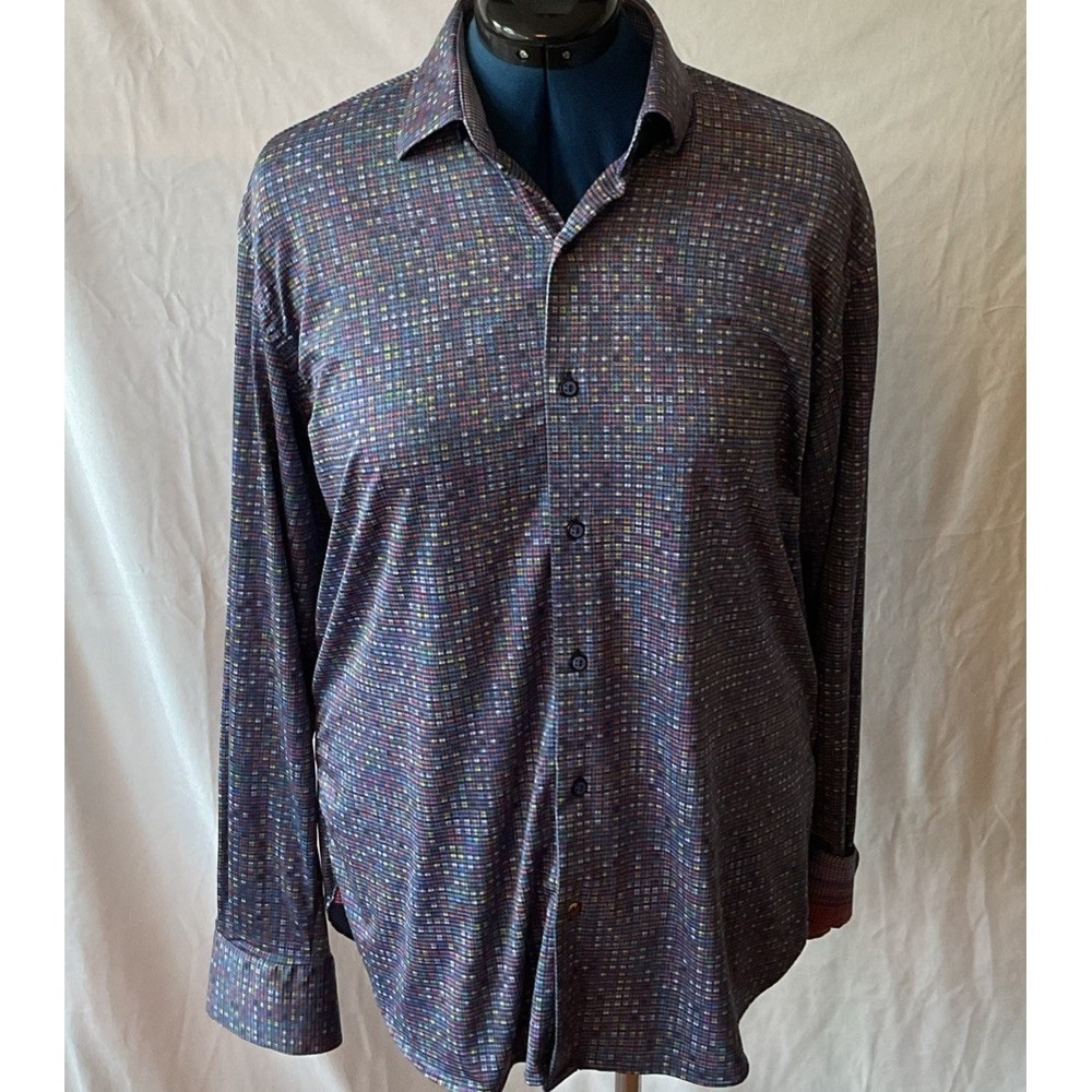 Visconti Black Brand Mens Multi Color Woven Long Sleeve Button Up Shirt Large
